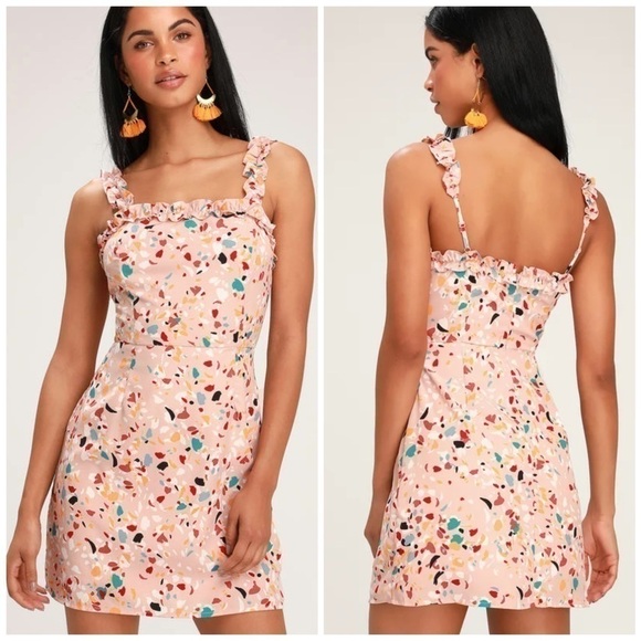 Lost + Wander Anthropologie Santa Rosa Blush Print Ruffled Mini Dress - Picture 1 of 10
